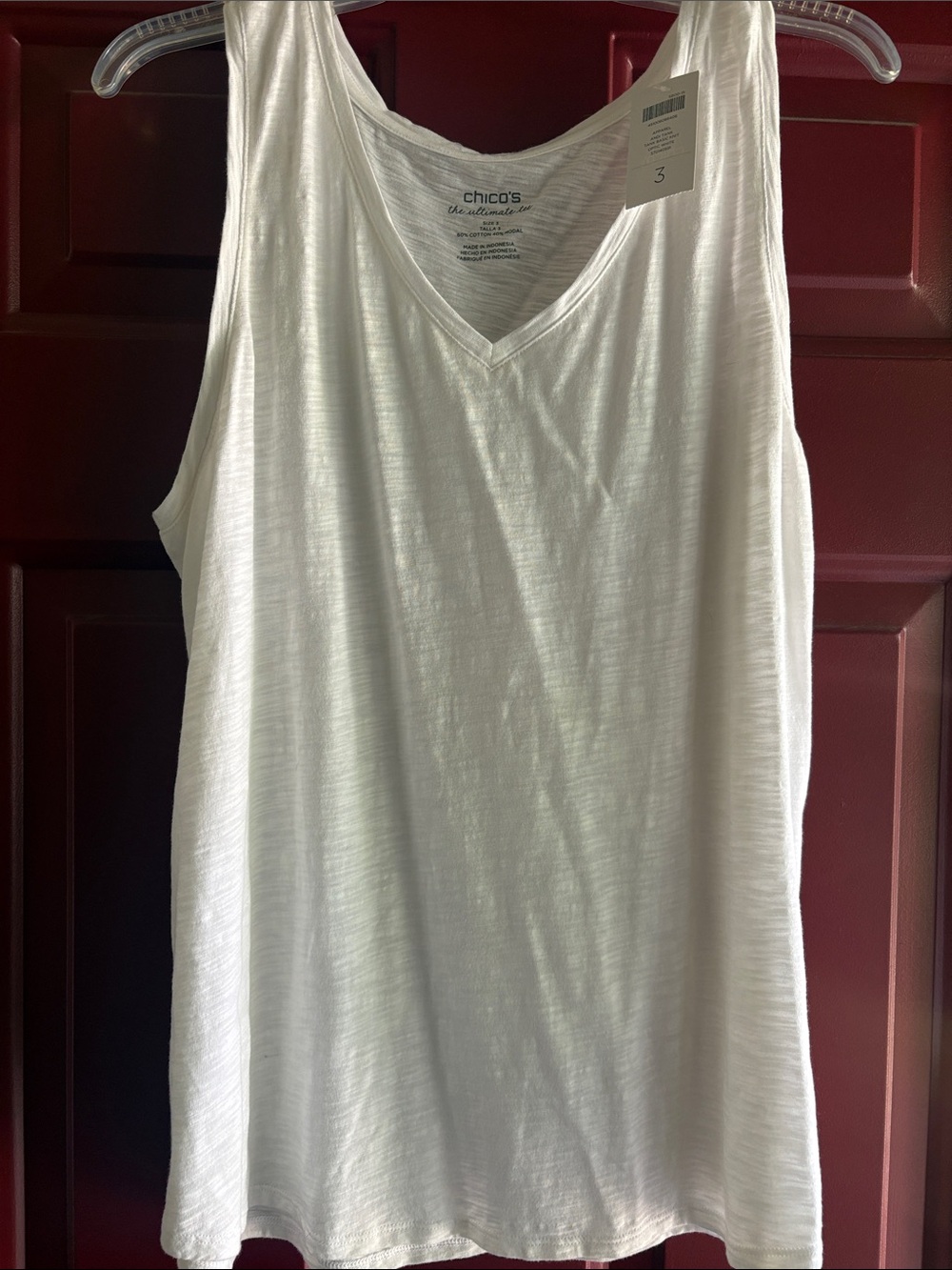 New Chico's White V-Neck “The Ultimate Tee” Slub Sleeveless Tank Cotton/Modal